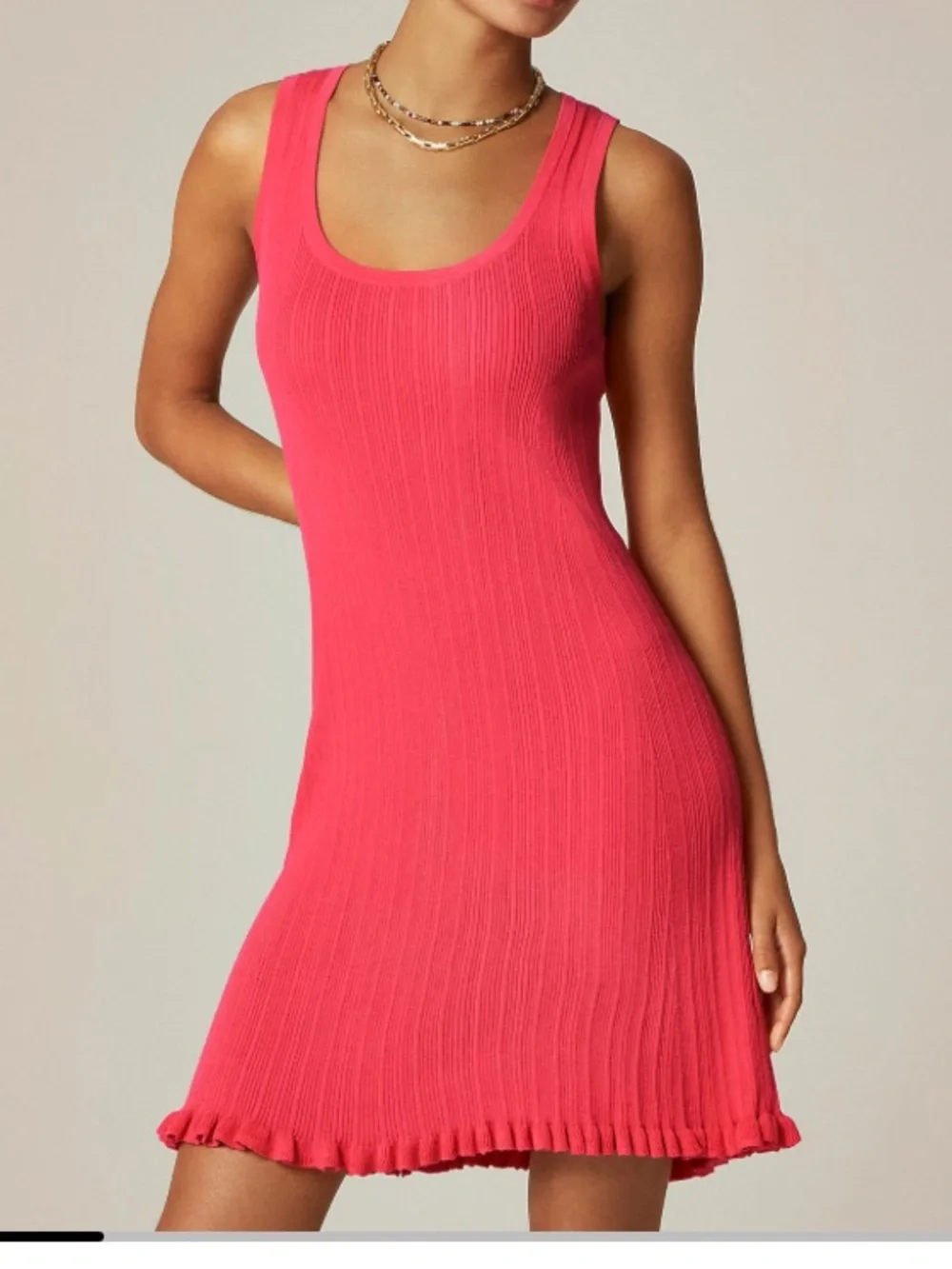 J. Crew Ribbed Ruffle-Trim Sweater Dress, Ultra Fine Cotton - Bright Coral (XL)